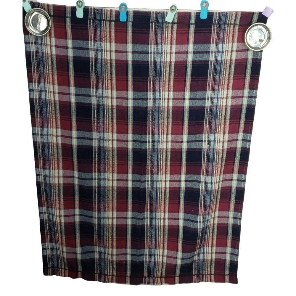Woven Plaid Red Blue White Wool Blend Boho Blanket Throw